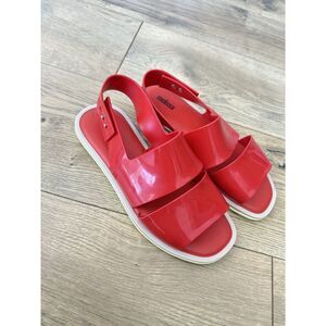 MELISSA 7 carbon red neon slingback flat sandal shoe jelly open toe strap